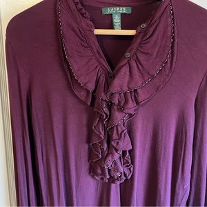 Beautiful Lauren Ralph Lauren Burgundy Ruffled Long Sleeve Top, M